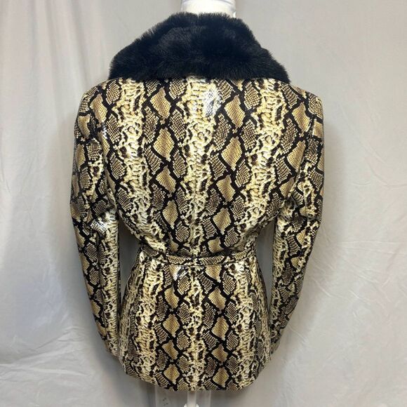 Cache Designer Snake Print Black Fur Vinyl Jacket Coat Womens Authentic - Picture 6 of 11